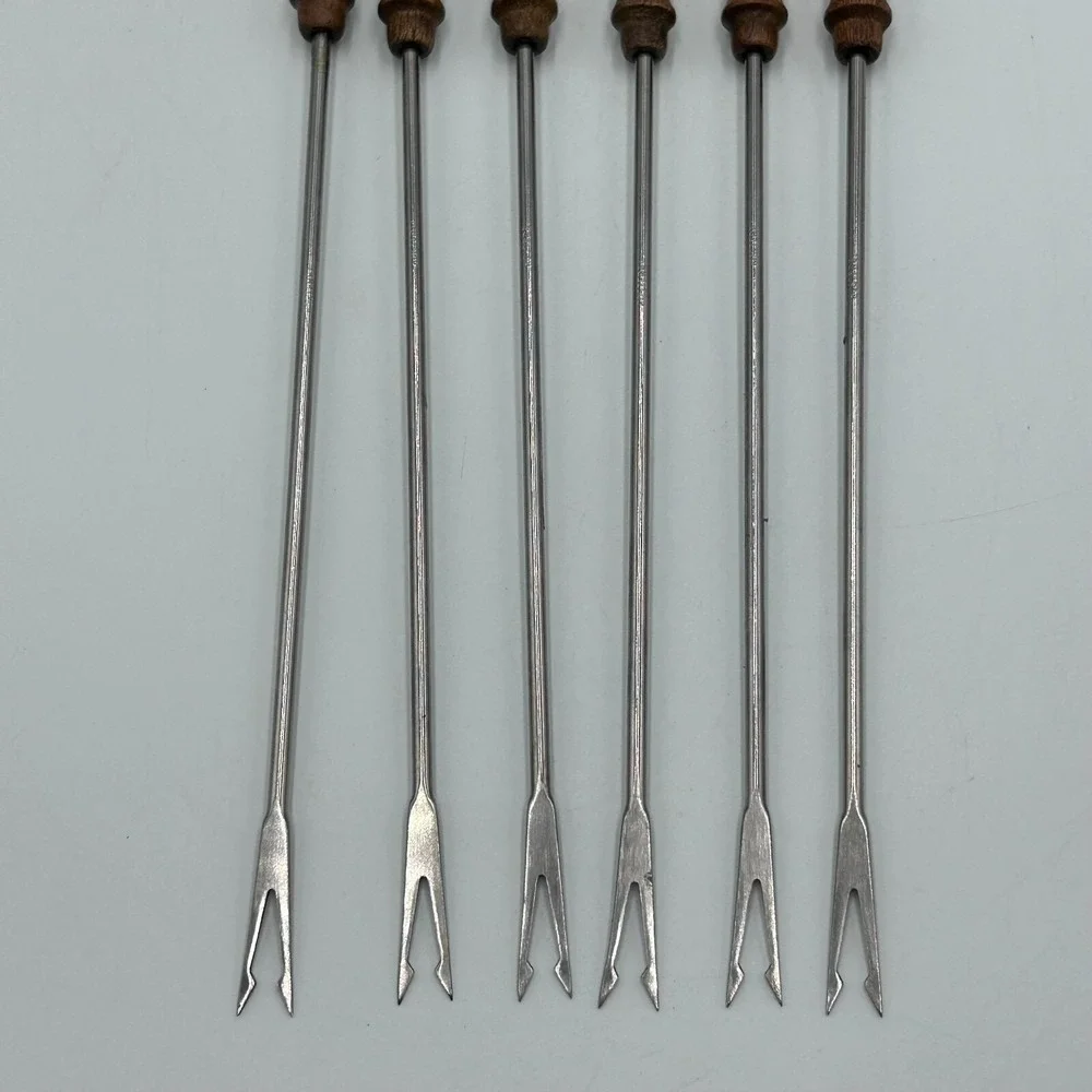 MCM Edelstahl Rostfrei Fondue Forks 6 Ea Germany Stainless Steel 2Prong Wood 11